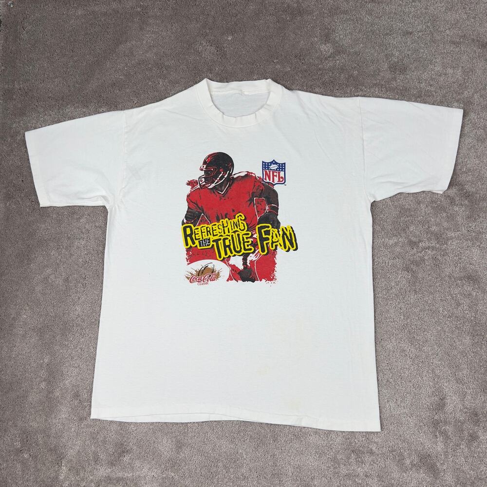 Vintage NFL T-shirt Under the Helmet Coca-Cola Classic Size XL Single White